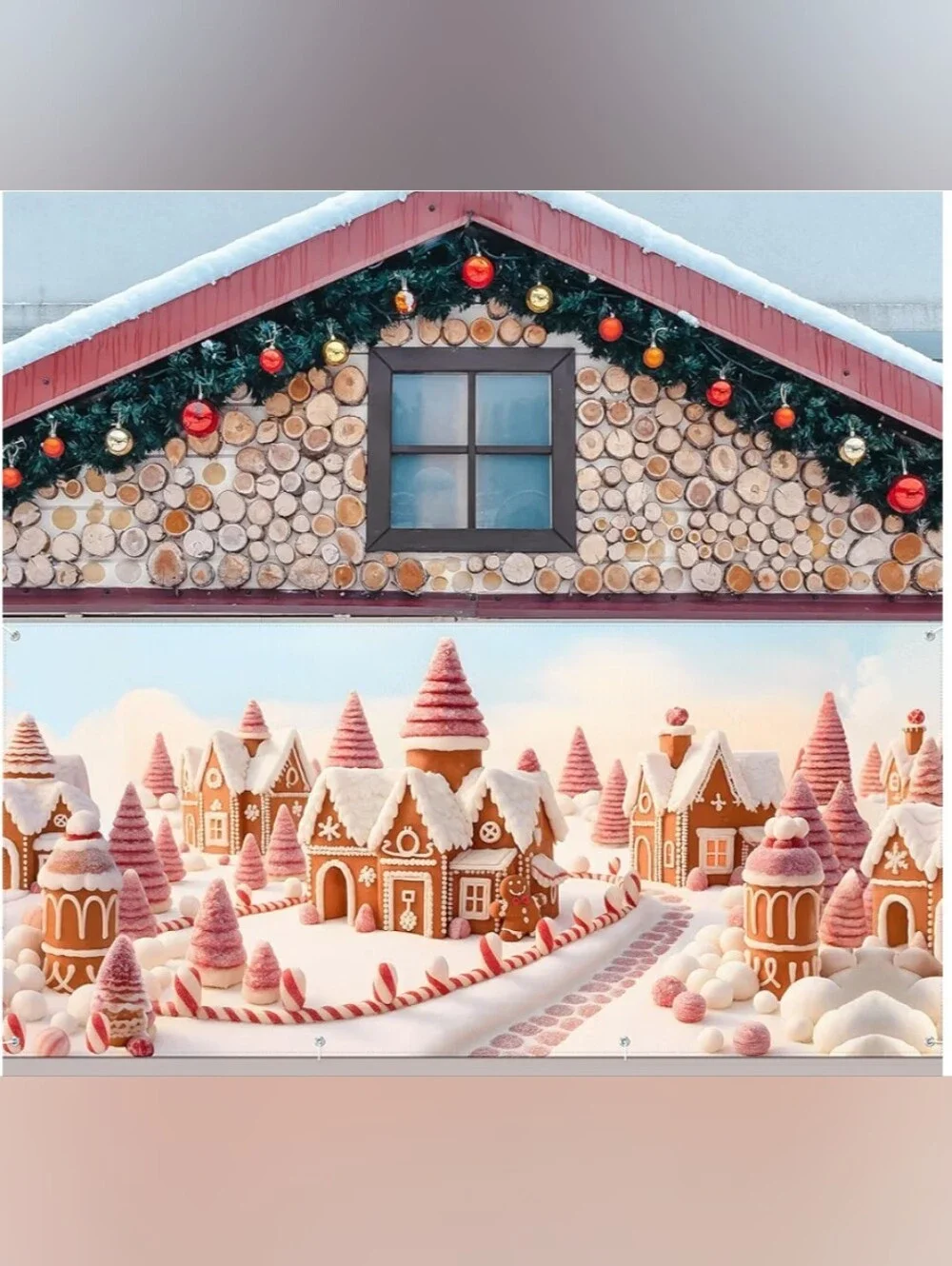 Holiday Gingerbread Scene Garage Cover 6x13– Red